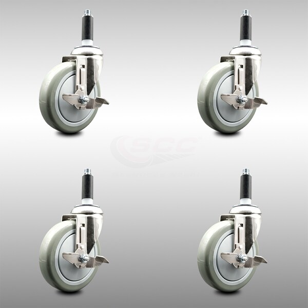 Service Caster 5 Inch 316SS Gray Poly Swivel 7/8 Inch Expanding Stem Caster Set Brake SCC SCC-SS316EX20S514-PPUB-TLB-78-4 - main